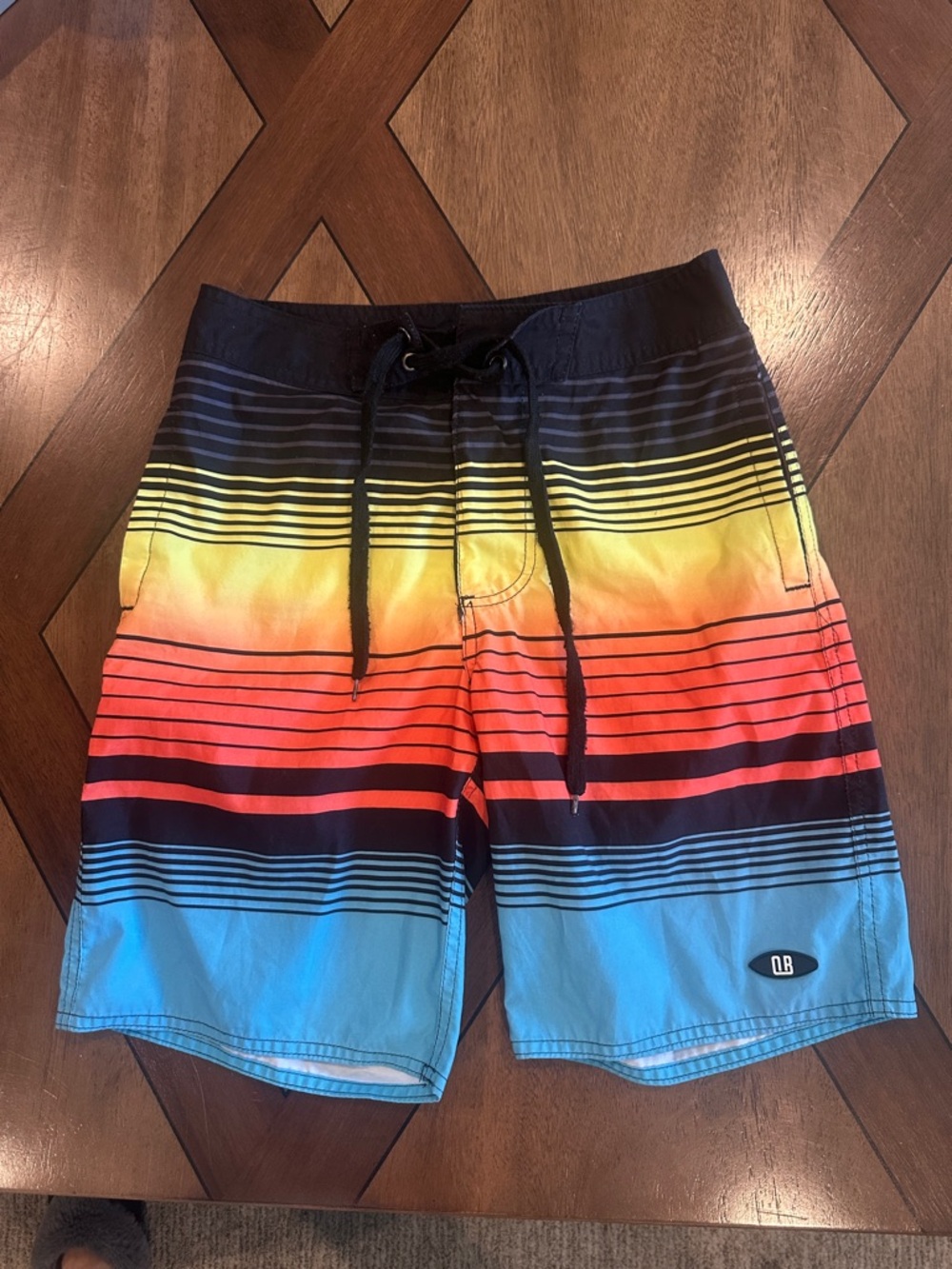 QB Boys Multicolor Striped Swim Trunks - Blue, Yellow, Orange, Red
